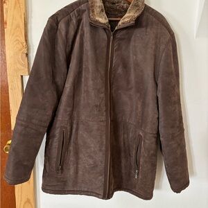 Men's Classic Brown Jacket with Faux Fur lining